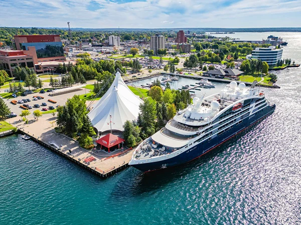Aerial view of Sault Ste. Marie and the St. Marys River